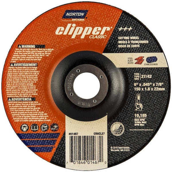 Norton Door Controls Norton Clipper 6 in. D X 7/8 in. Aluminum Oxide Classic Cut-Off Wheel 1 pk 70184601467 - main